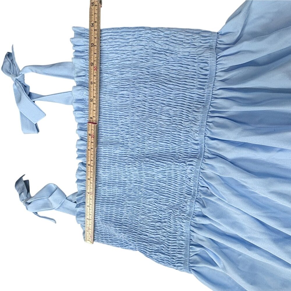 Blue Smocked Maxi Dress With Ruffled Hem & Tie Straps - Picture 6 of 10